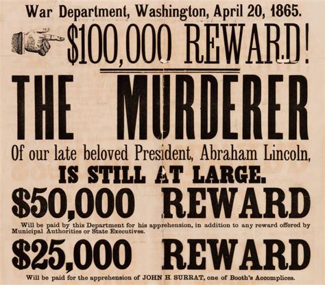 1865 Wanted Poster Offering Reward for Lincolns ...